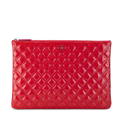 Top Quality Chanel Large Quilted Patent Leather O Case Clutch (SHG-5Pt1t3)