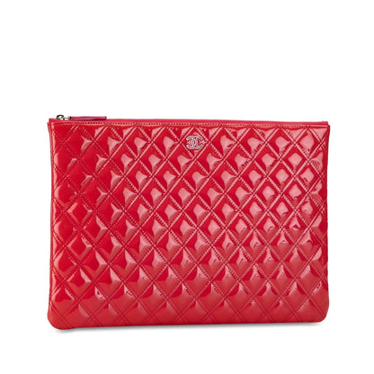 Top Quality Chanel Large Quilted Patent Leather O Case Clutch (SHG-5Pt1t3)