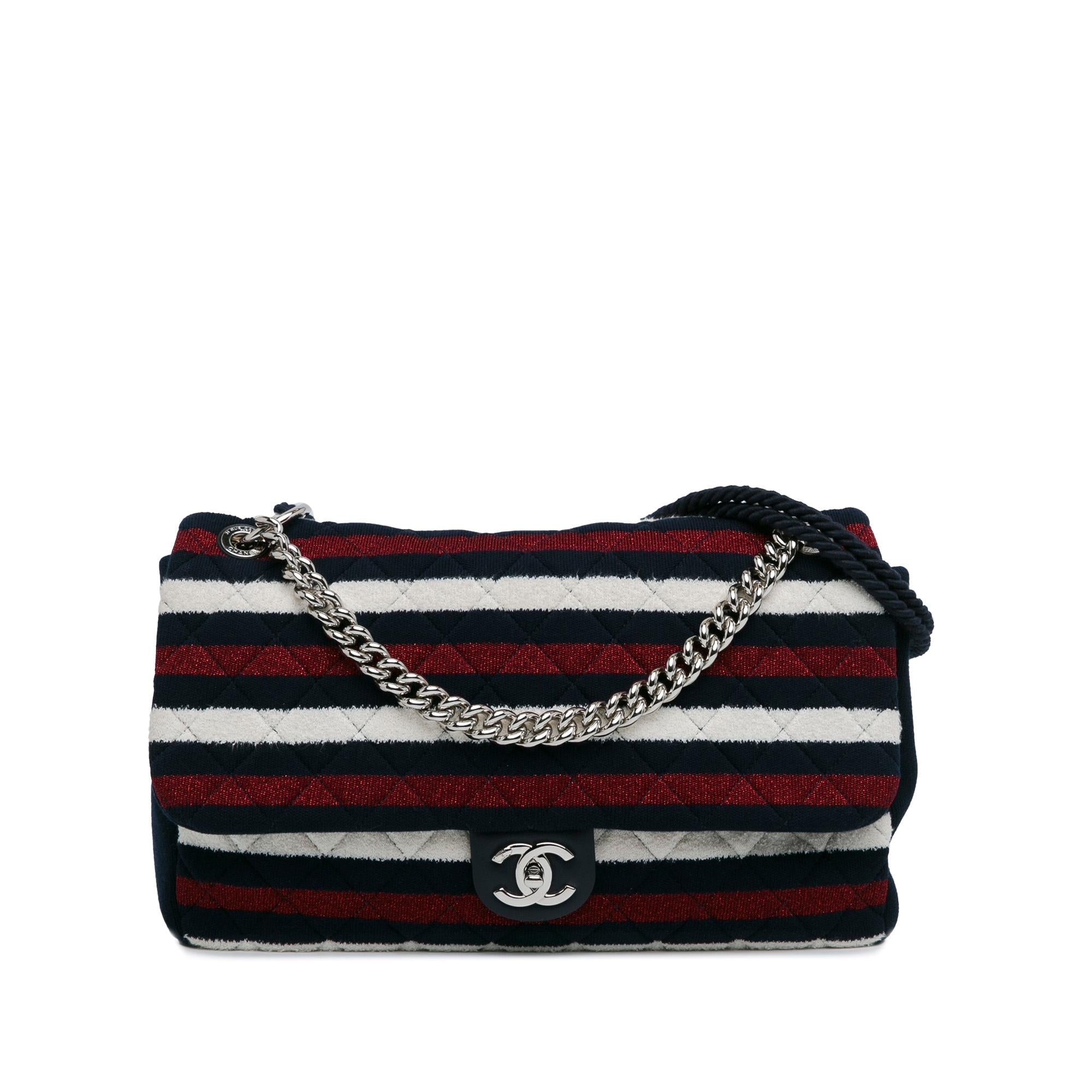 Top Quality Chanel Maxi Multicolor Stripe Jersey Rope Flap (SHG-wmMmcX)