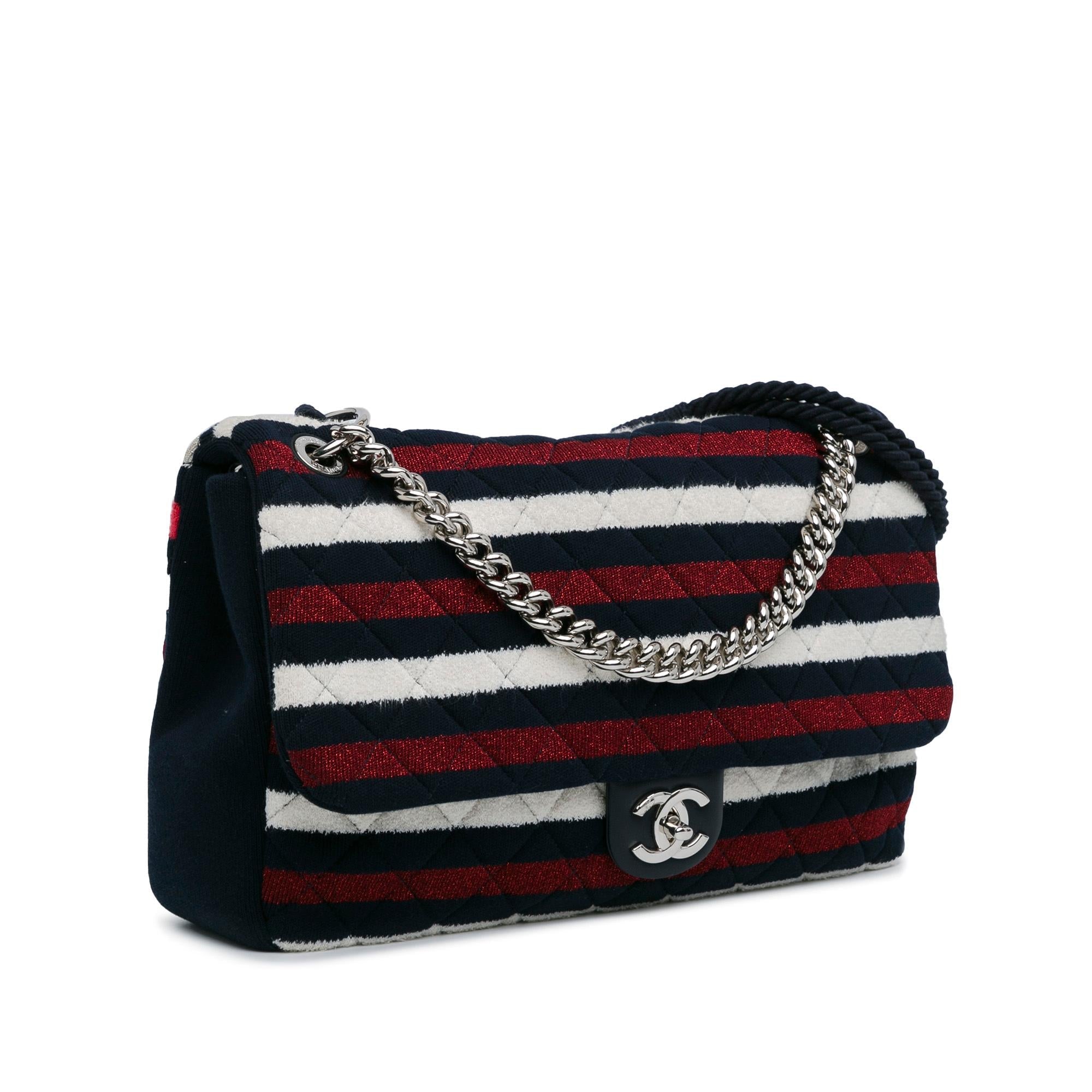 Top Quality Chanel Maxi Multicolor Stripe Jersey Rope Flap (SHG-wmMmcX)