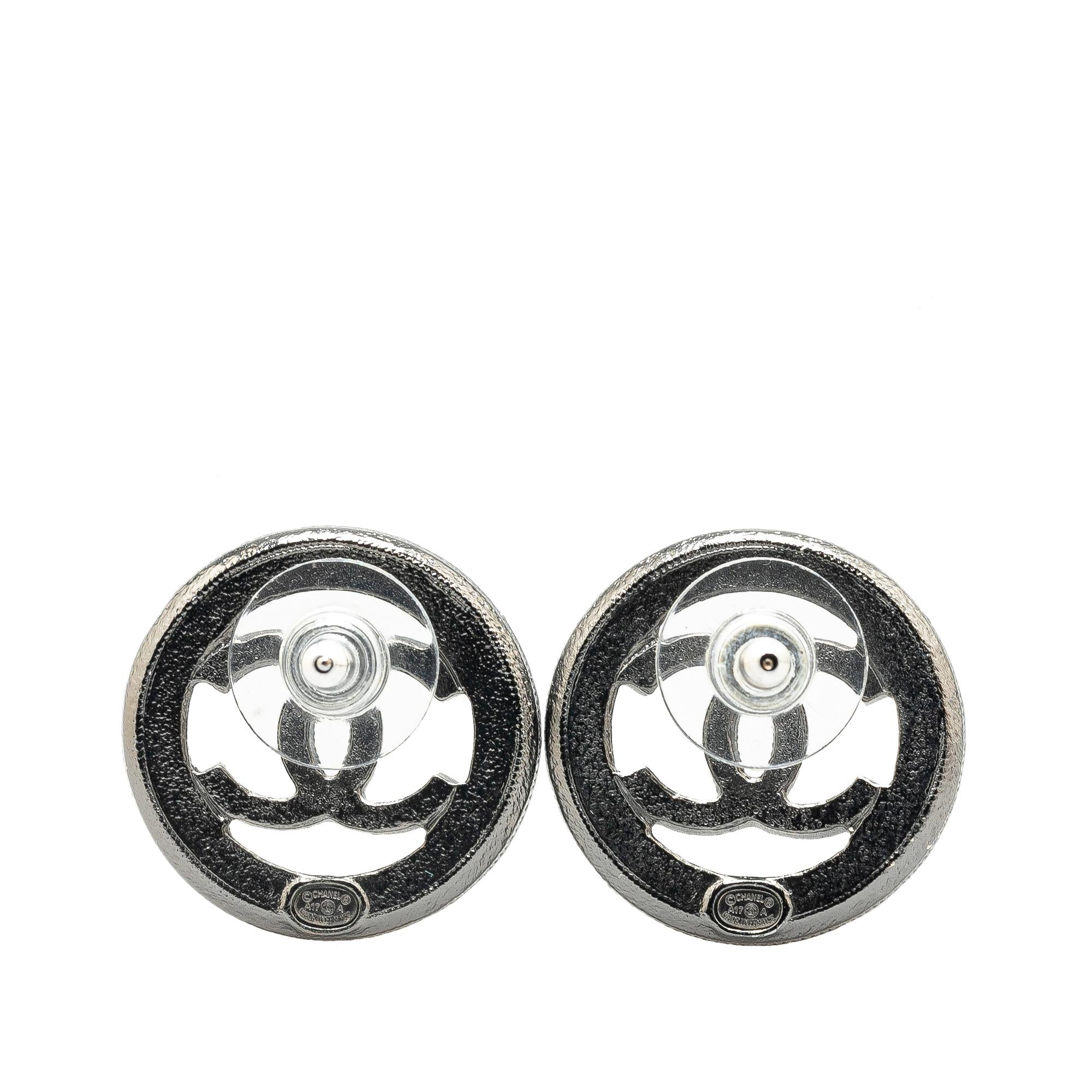 Top Quality Chanel Ruthenium Pearl CC Round Push Back Earrings (SHG-Y0WMQt)