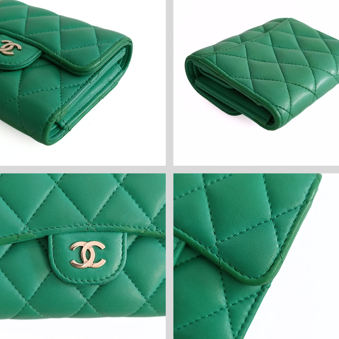 Top Quality Chanel Top Quality Chanel Top Quality Chanel compact trifold wallet in green leather