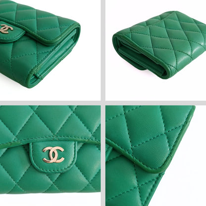 Top Quality Chanel Top Quality Chanel Top Quality Chanel compact trifold wallet in green leather