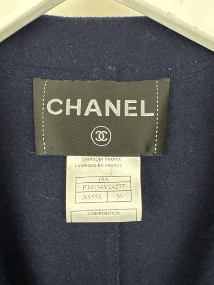 Top Quality Chanel Navy Wool Blazer Jacket with Silver CC Button Detail FR 36 (UK 8)