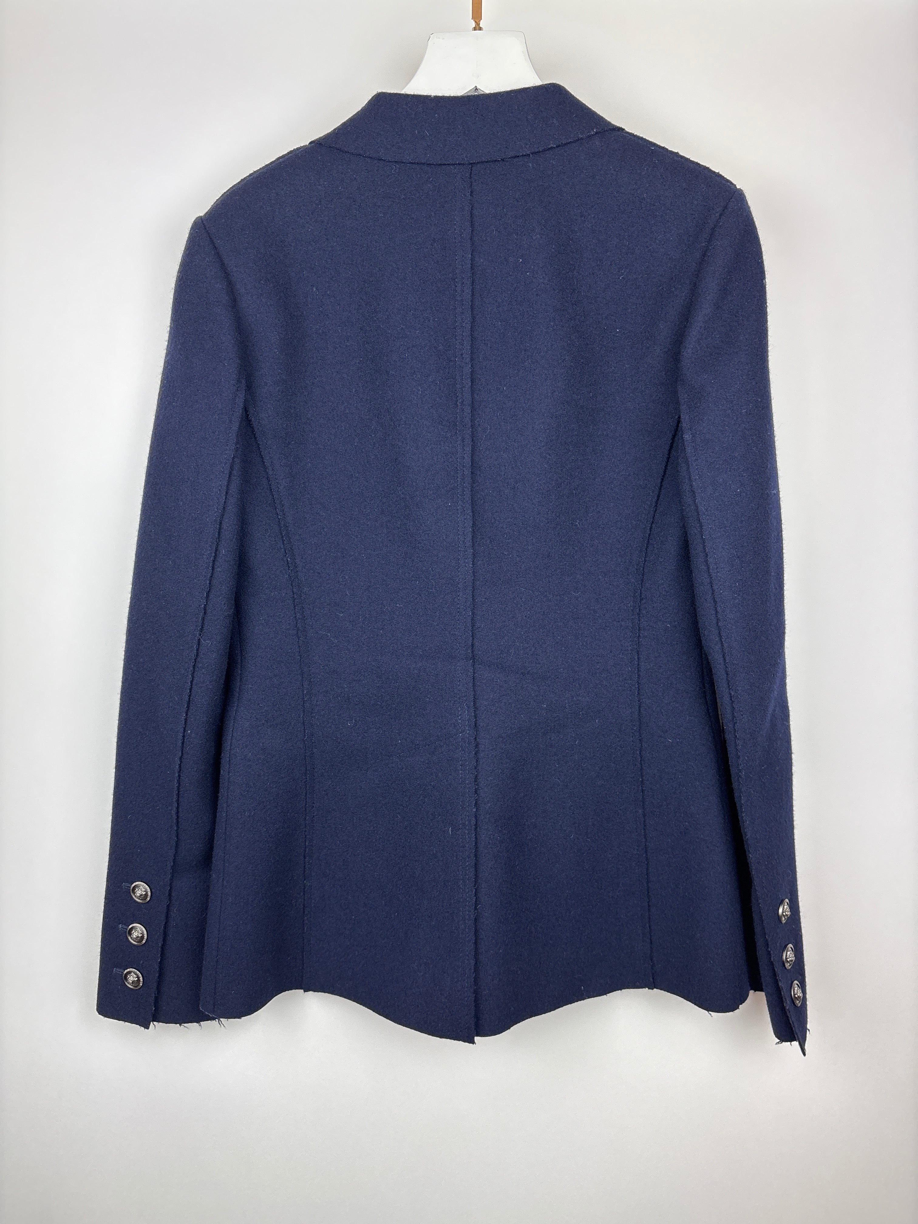 Top Quality Chanel Navy Wool Blazer Jacket with Silver CC Button Detail FR 36 (UK 8)