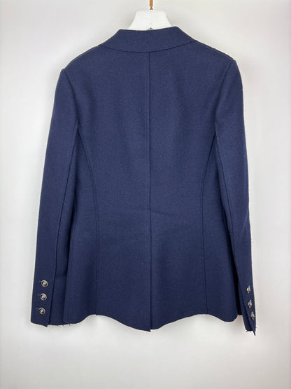 Top Quality Chanel Navy Wool Blazer Jacket with Silver CC Button Detail FR 36 (UK 8)