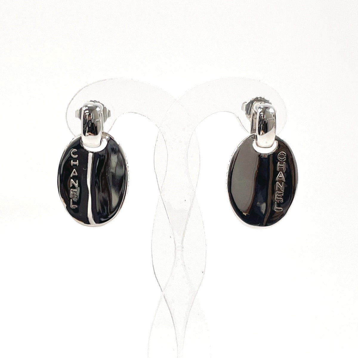 Top Quality Chanel Silver 925 Oval Logo Plate Earrings