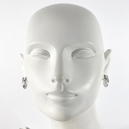 Top Quality Chanel Silver 925 Oval Logo Plate Earrings