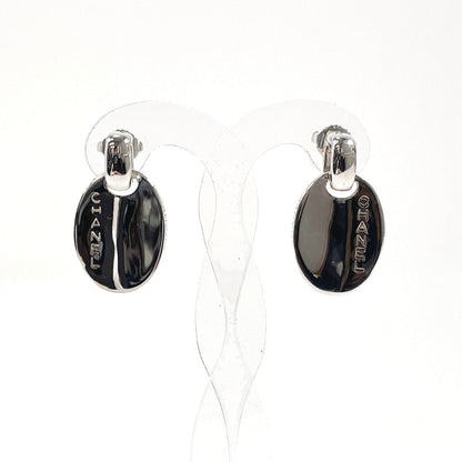 Top Quality Chanel Silver 925 Oval Logo Plate Earrings