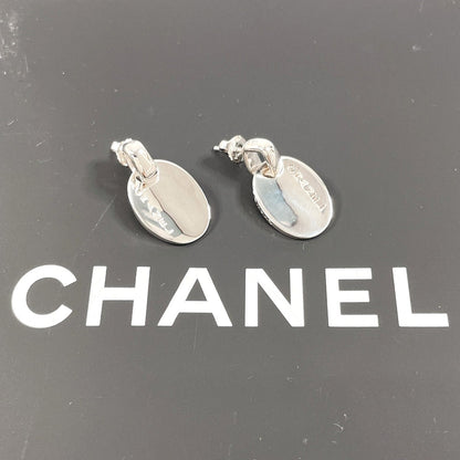 Top Quality Chanel Silver 925 Oval Logo Plate Earrings