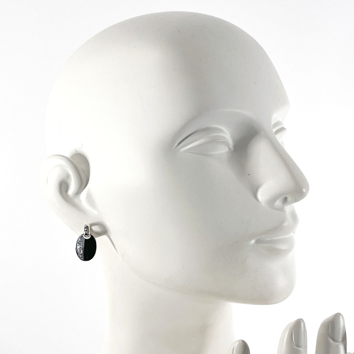 Top Quality Chanel Silver 925 Oval Logo Plate Earrings