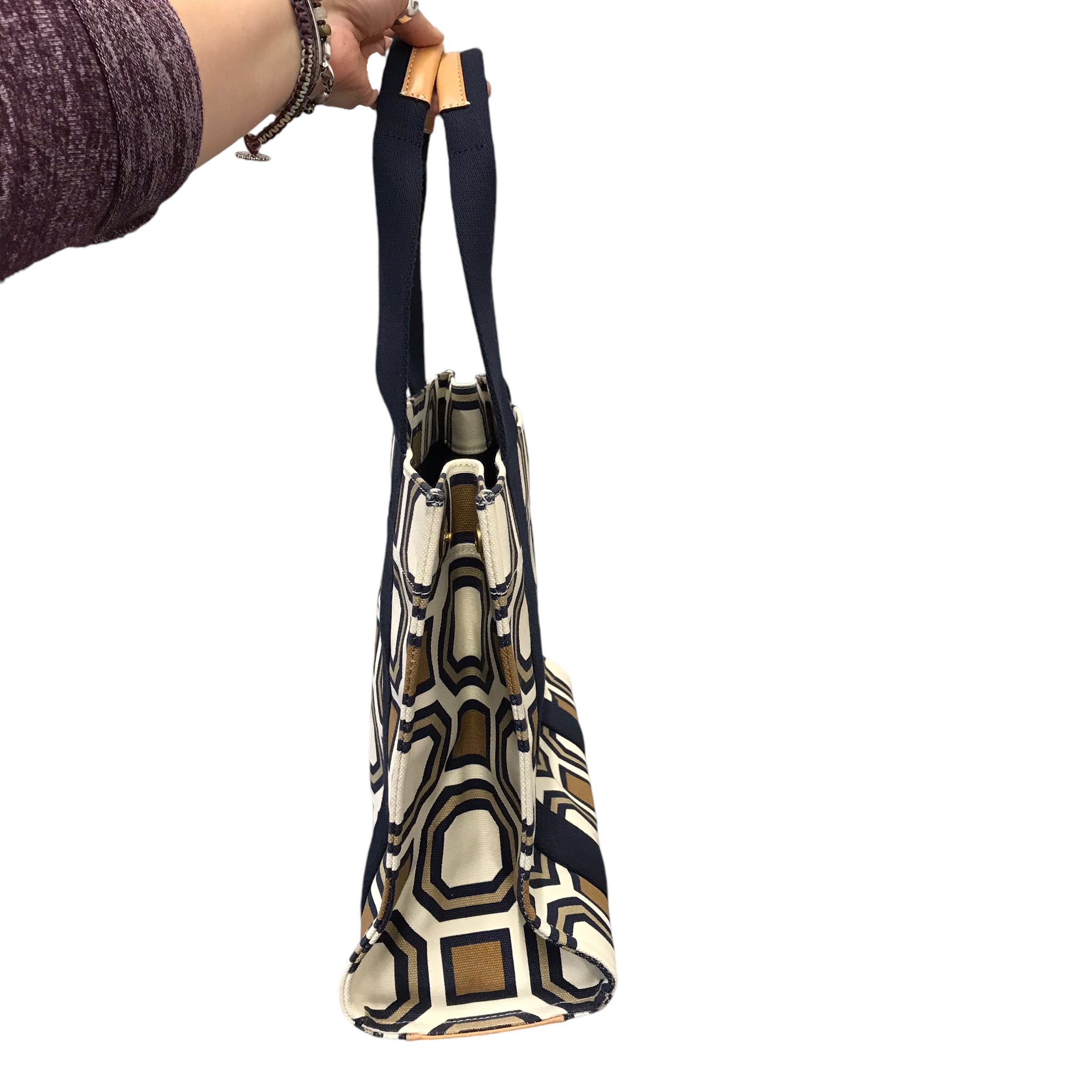 Tote Designer By Tory Burch In Blue & Cream. Size:Large