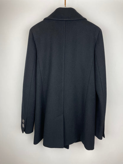 Top Quality Chanel Black Wool Coat with Square Ruthenium CC Logo Buttons Size FR 34 (UK 6)