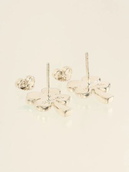 Top Quality Chanel Clover Pierced Earrings Silver