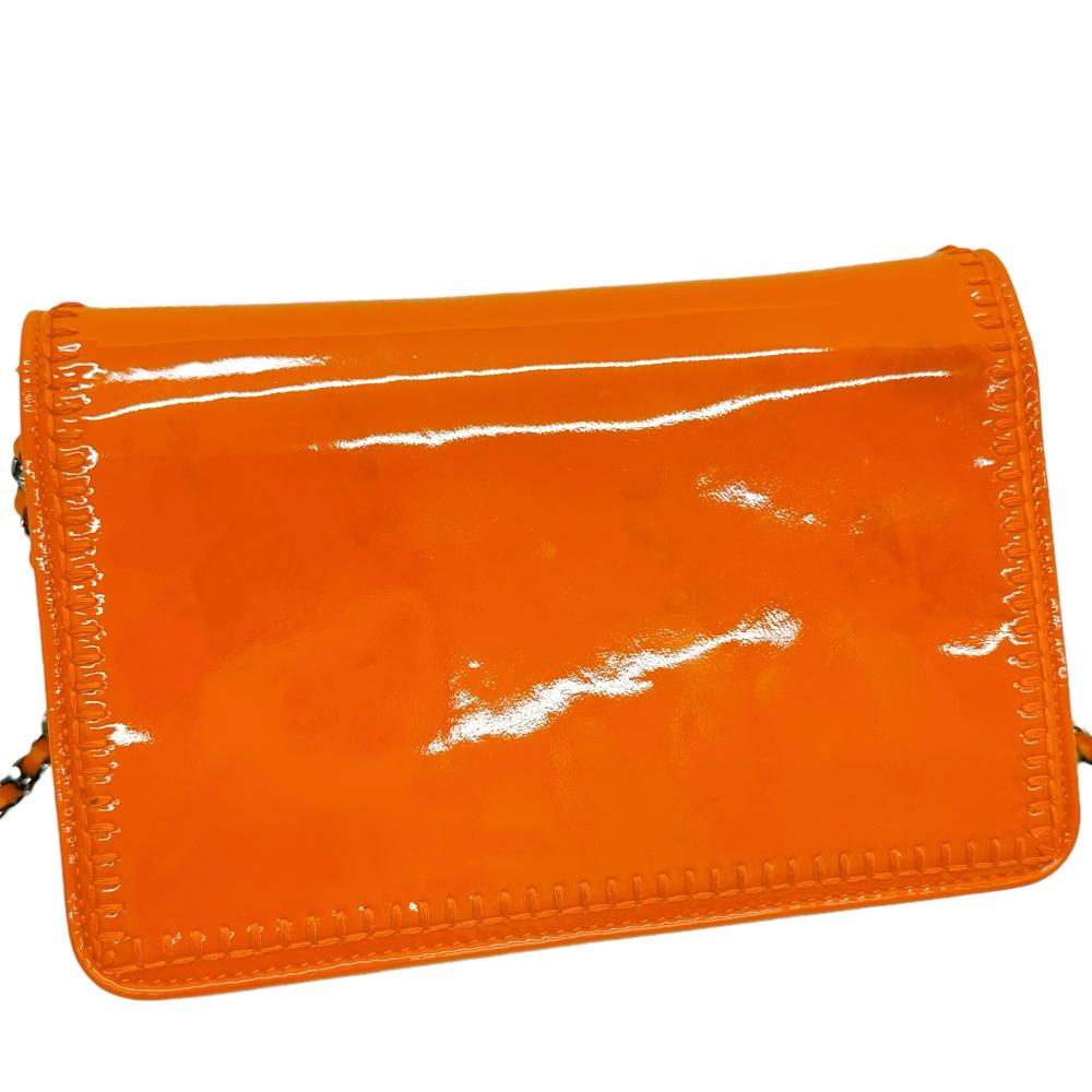 Top Quality Chanel Patent Leather Chain Wallet Orange