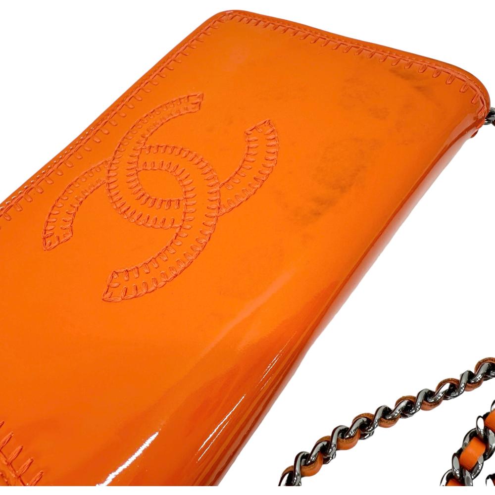 Top Quality Chanel Patent Leather Chain Wallet Orange