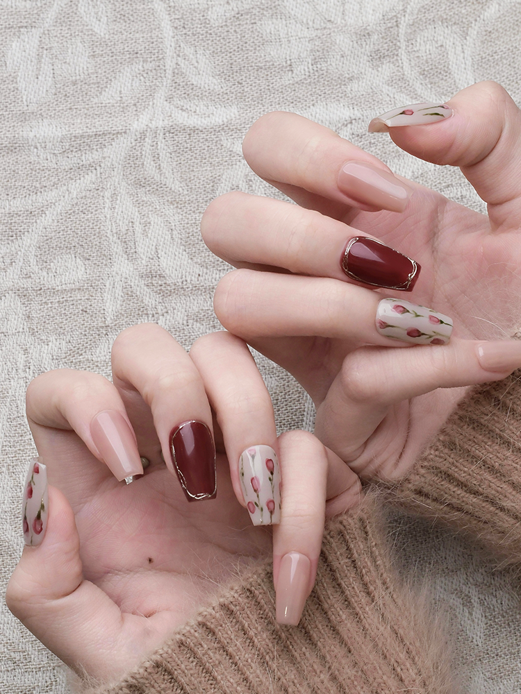 Hand-Painted Tulip Press-On Nails