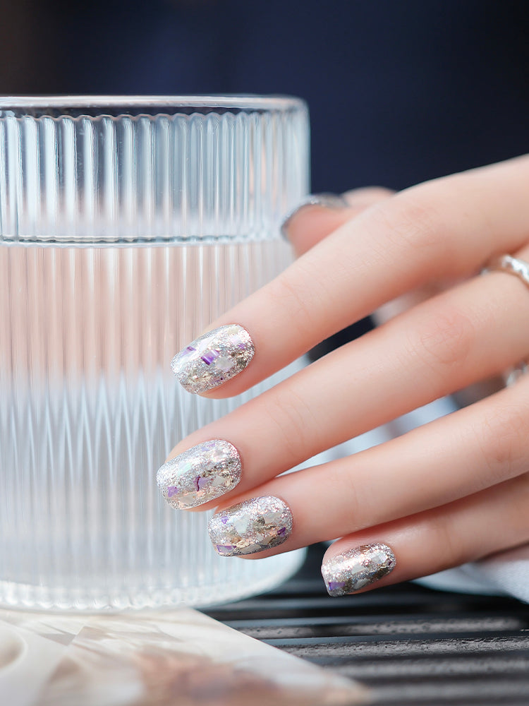 Kaleidoscope Silver Glitter Elegant Press-On Nails