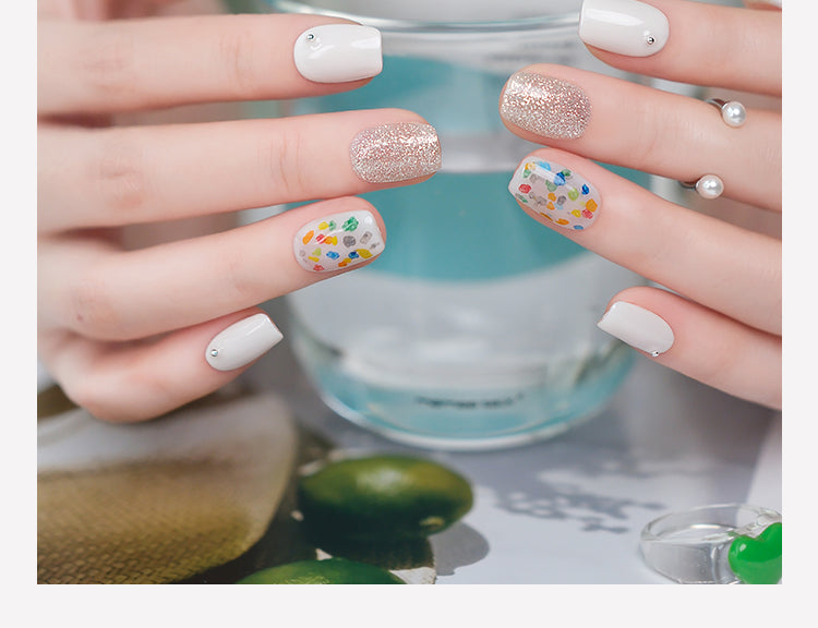 Rainbow Polka Dot Cute Cat Eye Press-On Nails with Sparkle