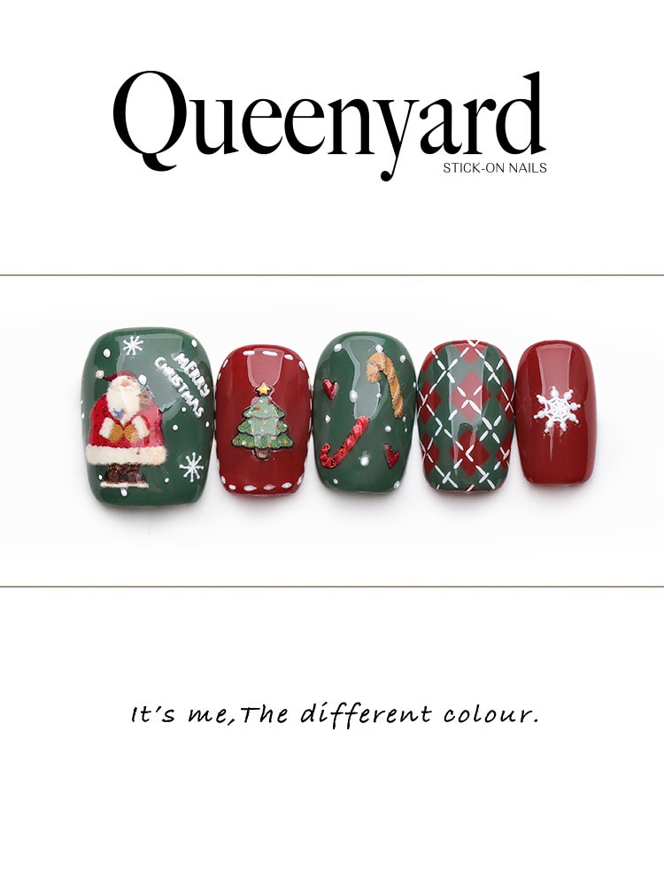 3D Hand-Painted Christmas Tree Nails