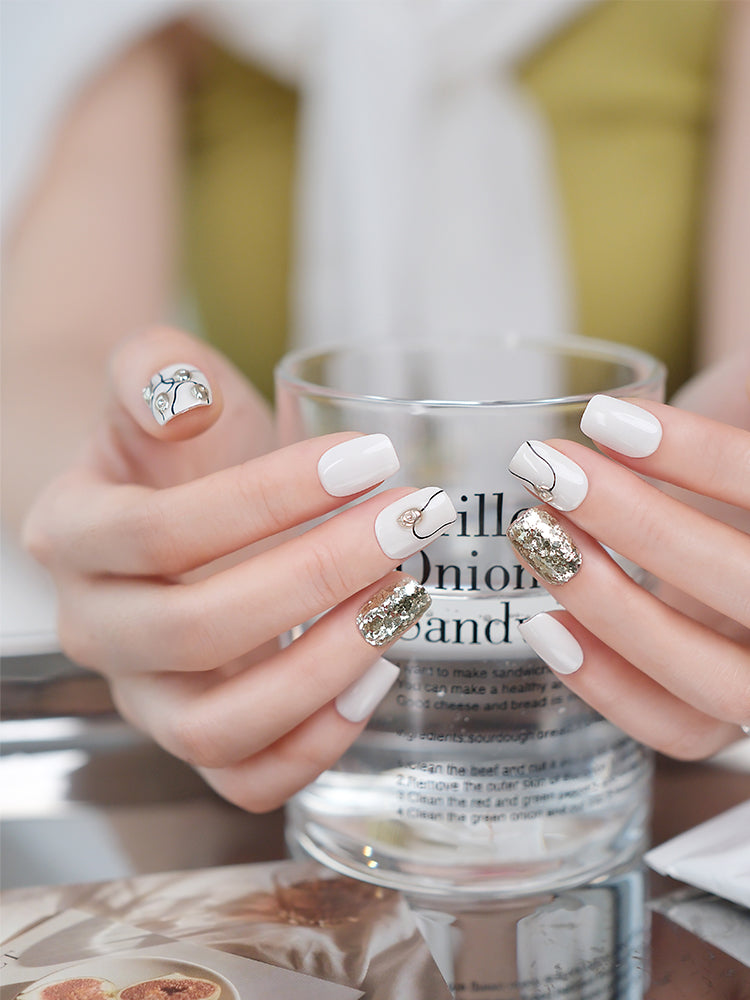 French Art-Inspired Sparkle Press-On Nails