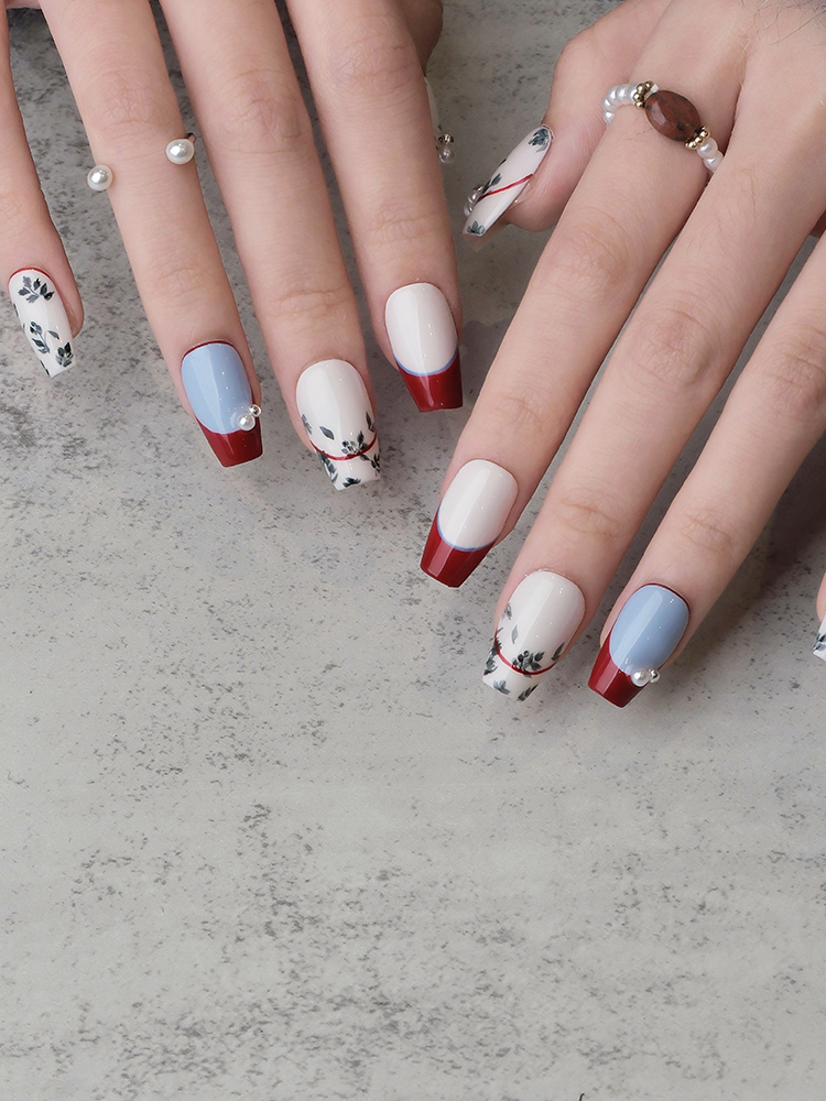 Hand-Painted Blue and White Porcelain Nails