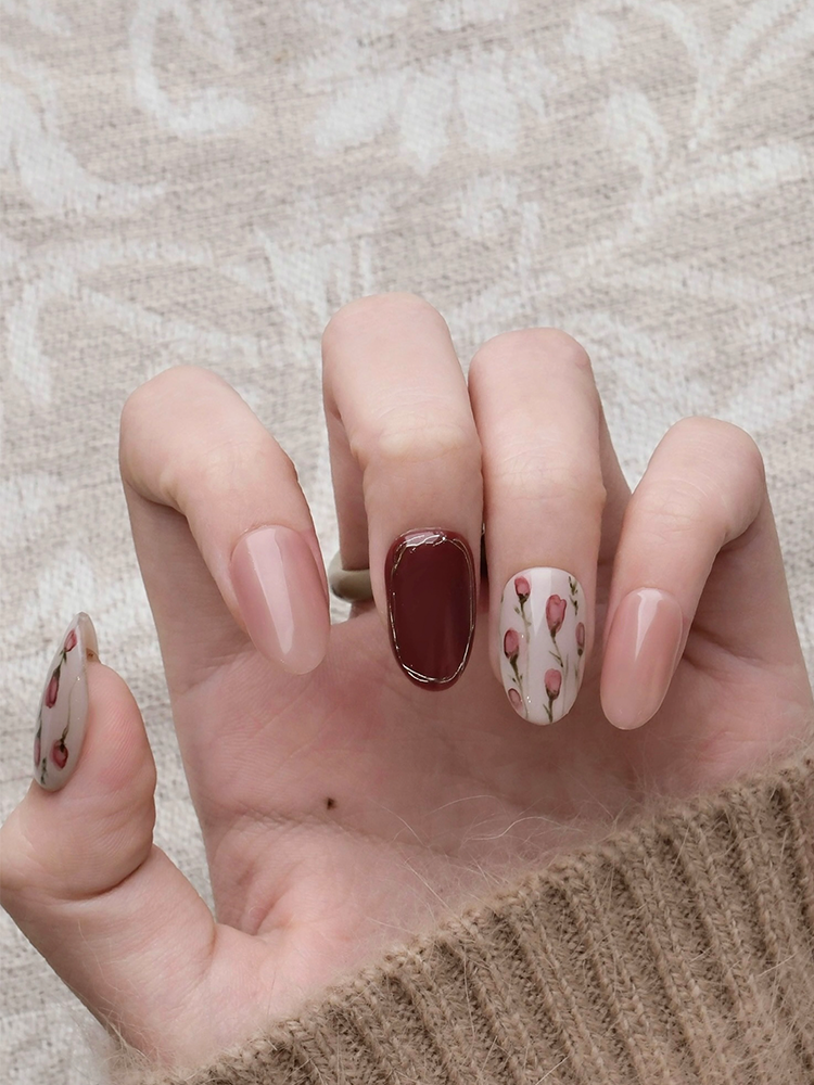 Hand-Painted Tulip Press-On Nails