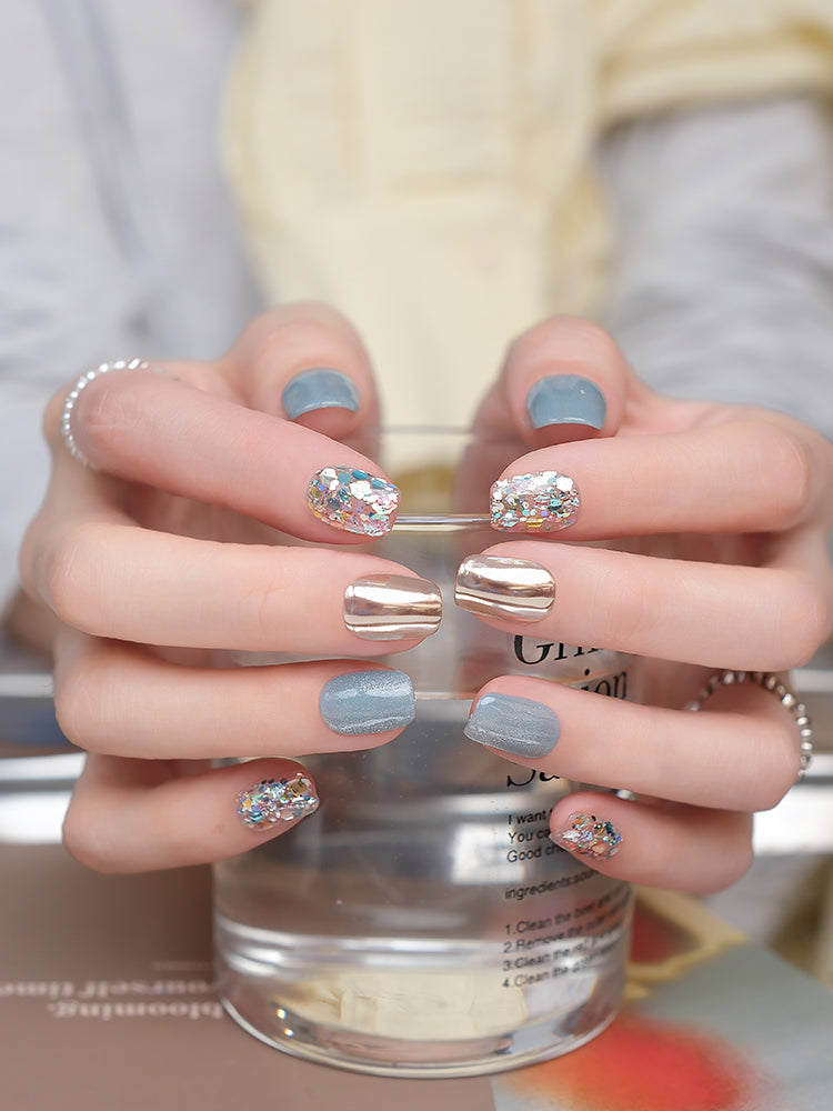 Sea Salt Mint Glitter Fashion Press-On Nails