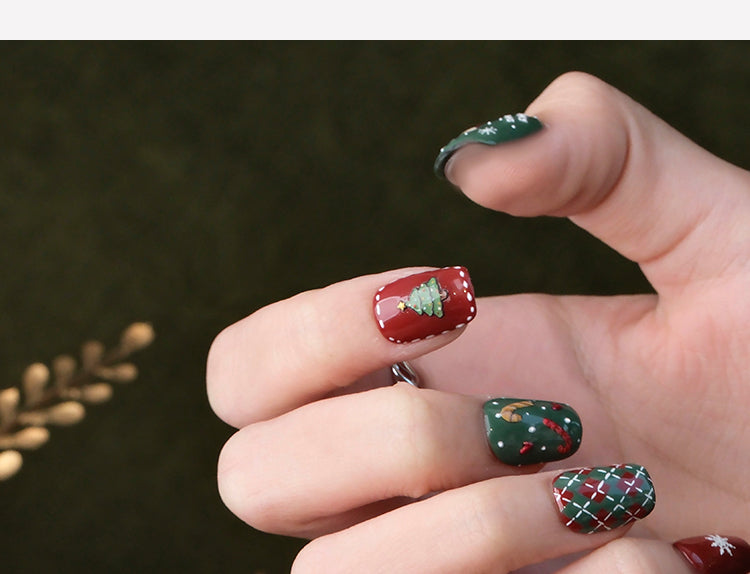 3D Hand-Painted Christmas Tree Nails