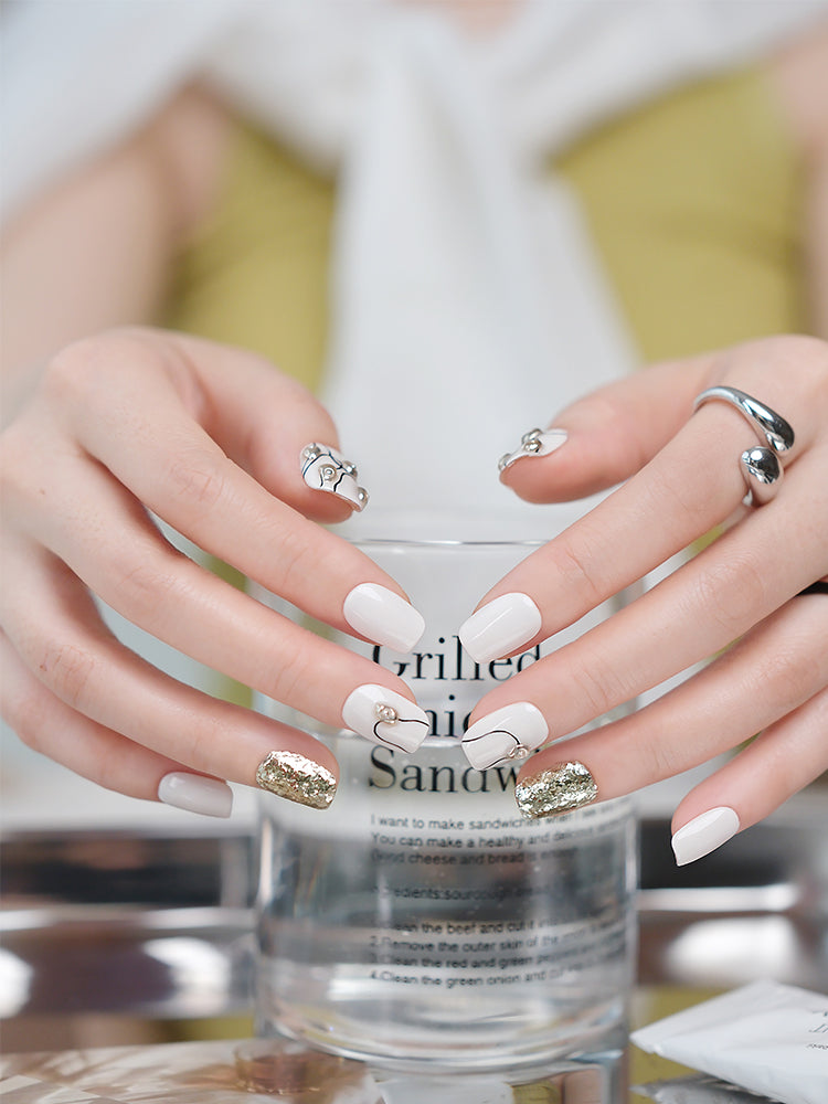 French Art-Inspired Sparkle Press-On Nails