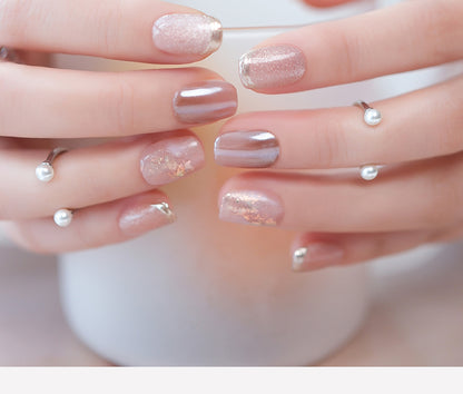 Translucent Sweet Cat Eye Press-On Nails with Subtle Sparkle