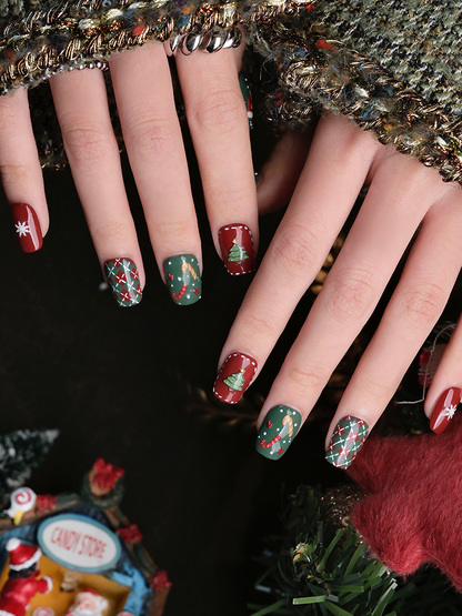 3D Hand-Painted Christmas Tree Nails