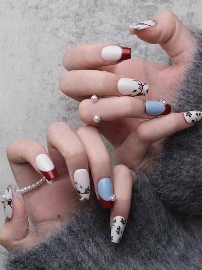 Hand-Painted Blue and White Porcelain Nails