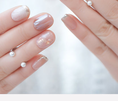 Translucent Sweet Cat Eye Press-On Nails with Subtle Sparkle