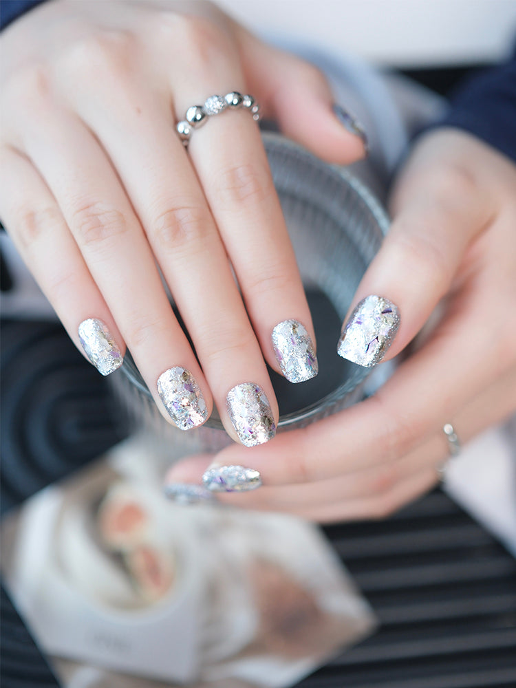 Kaleidoscope Silver Glitter Elegant Press-On Nails