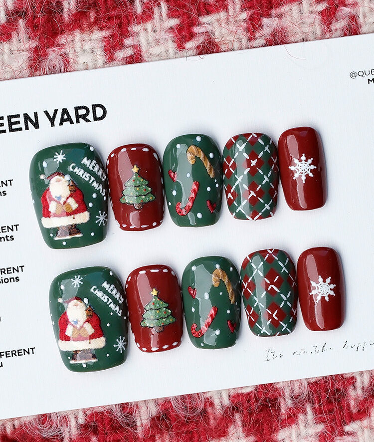 3D Hand-Painted Christmas Tree Nails