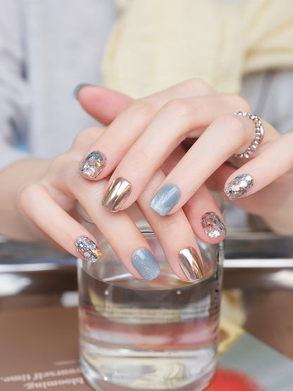 Sea Salt Mint Glitter Fashion Press-On Nails