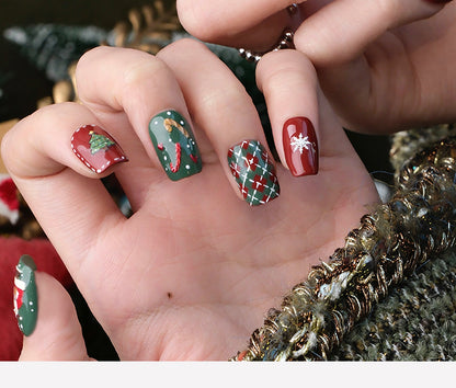 3D Hand-Painted Christmas Tree Nails