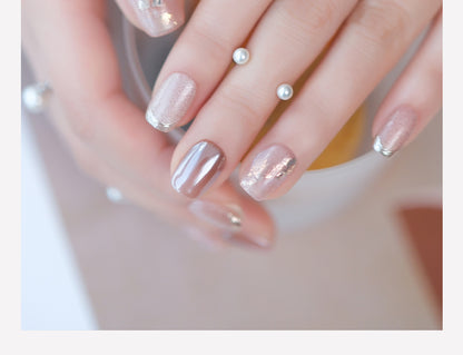 Translucent Sweet Cat Eye Press-On Nails with Subtle Sparkle