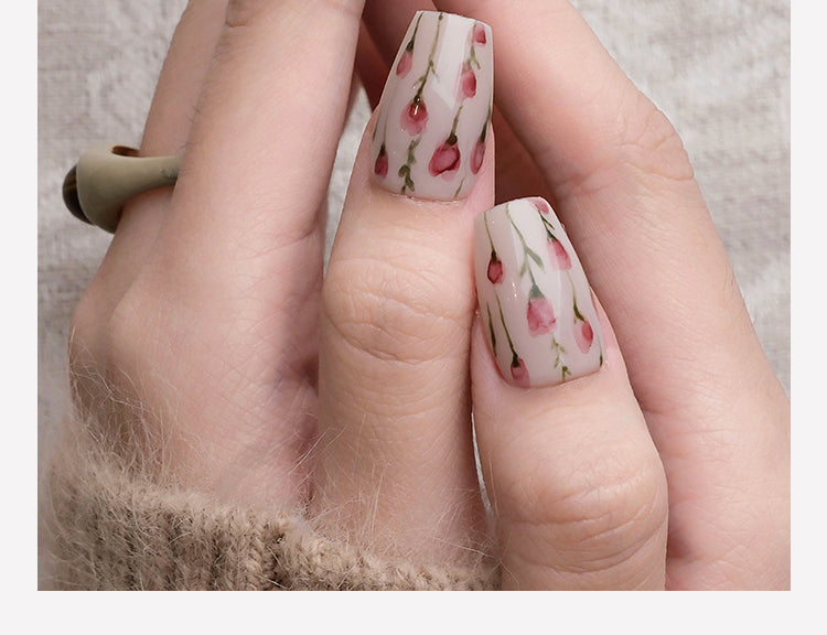 Hand-Painted Tulip Press-On Nails