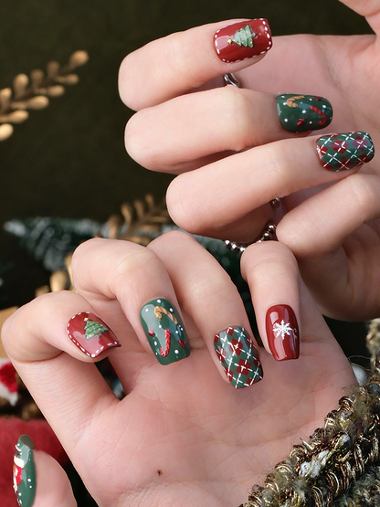 3D Hand-Painted Christmas Tree Nails