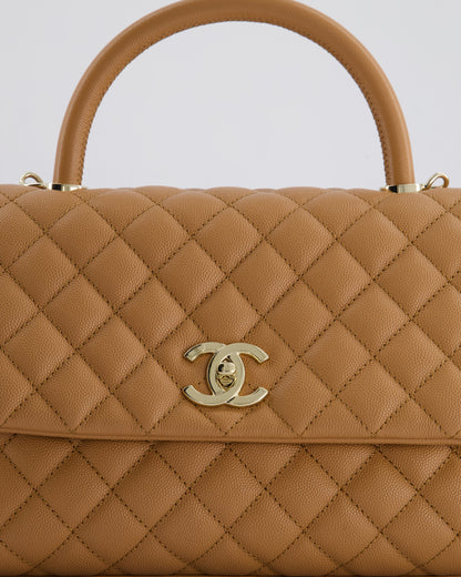 *RARE* Top Quality Chanel Medium Caramel Caviar Quilted Coco Flap Bag with Champagne Gold Hardware