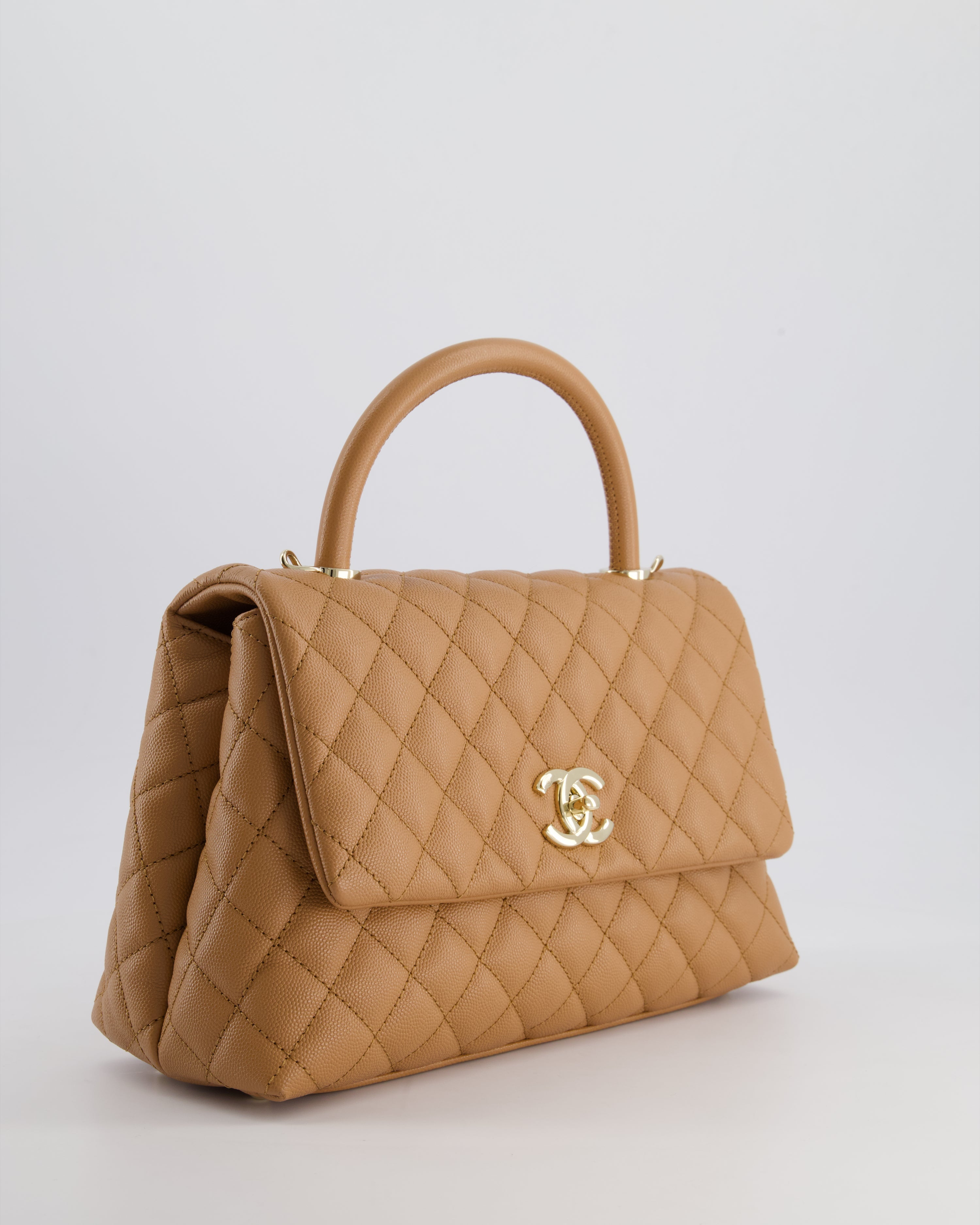 *RARE* Top Quality Chanel Medium Caramel Caviar Quilted Coco Flap Bag with Champagne Gold Hardware