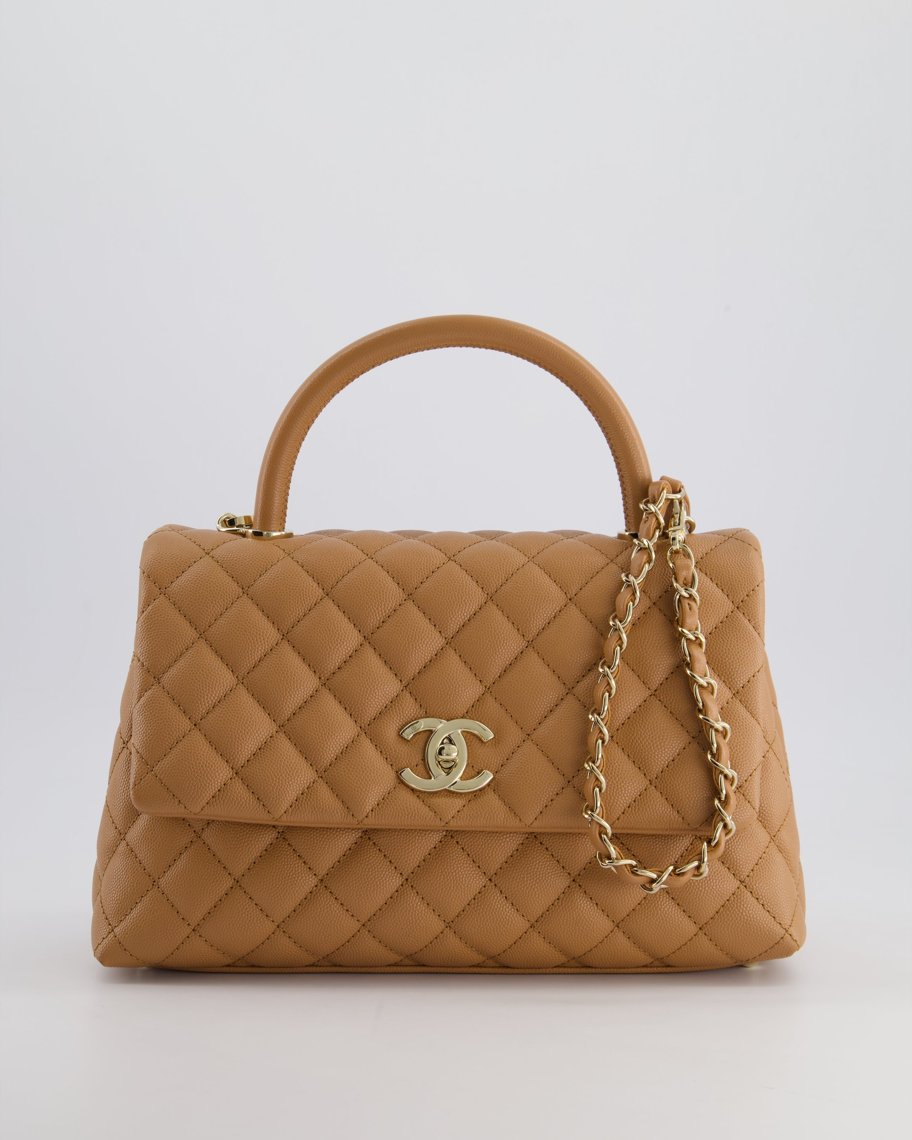 *RARE* Top Quality Chanel Medium Caramel Caviar Quilted Coco Flap Bag with Champagne Gold Hardware