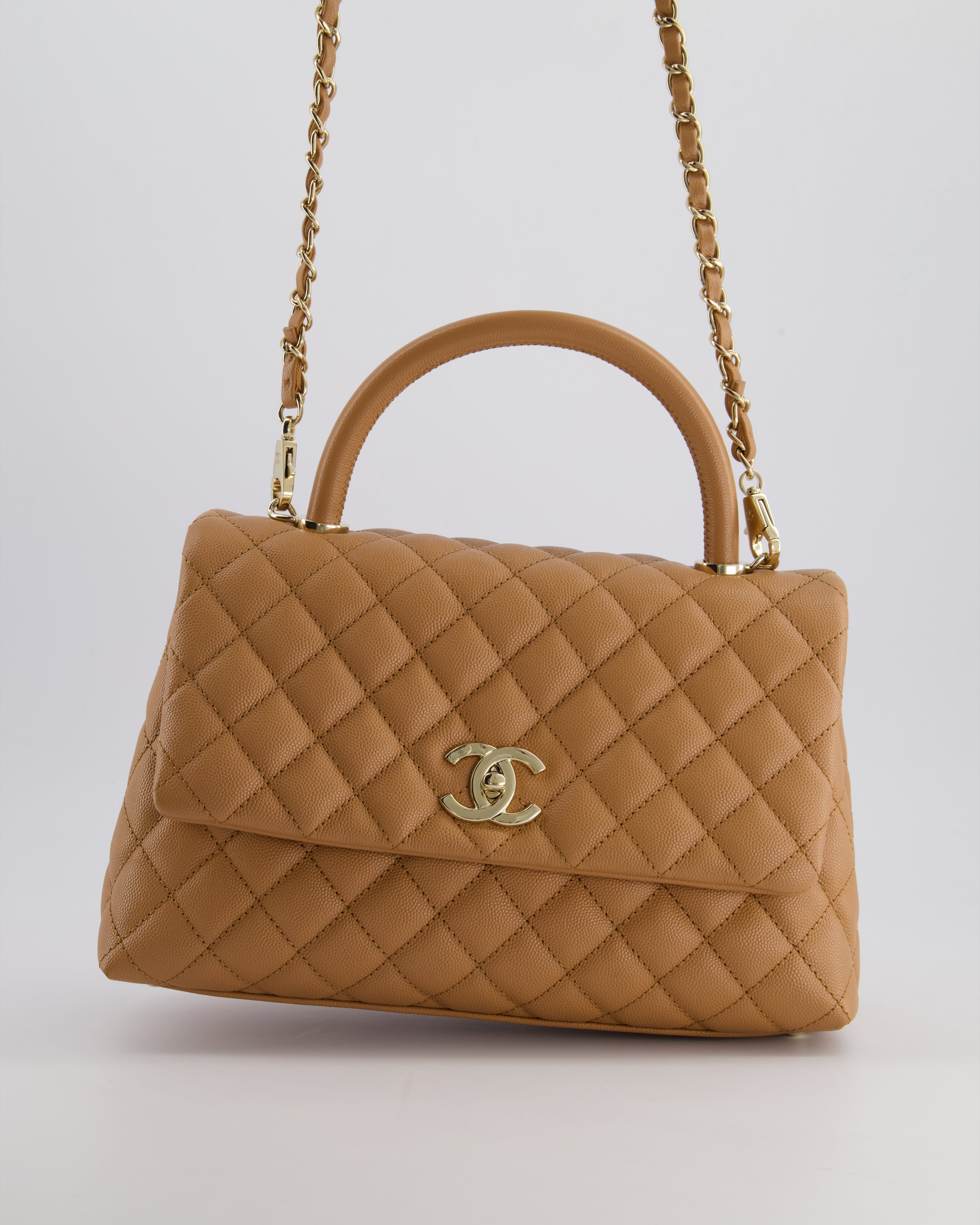 *RARE* Top Quality Chanel Medium Caramel Caviar Quilted Coco Flap Bag with Champagne Gold Hardware