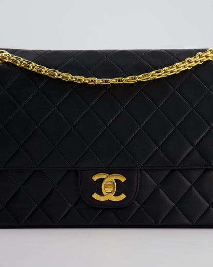 Top Quality Chanel Black Vintage Medium Lambskin Classic Flap with Stitched Edge and 24K Gold Hardware