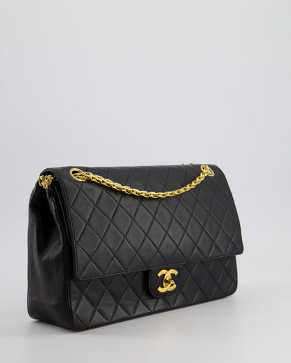 Top Quality Chanel Black Vintage Medium Lambskin Classic Flap with Stitched Edge and 24K Gold Hardware