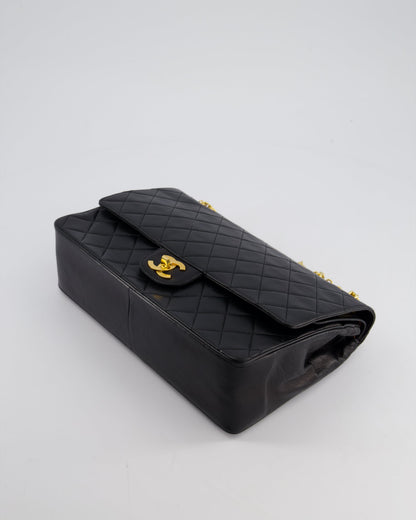Top Quality Chanel Black Vintage Medium Lambskin Classic Flap with Stitched Edge and 24K Gold Hardware