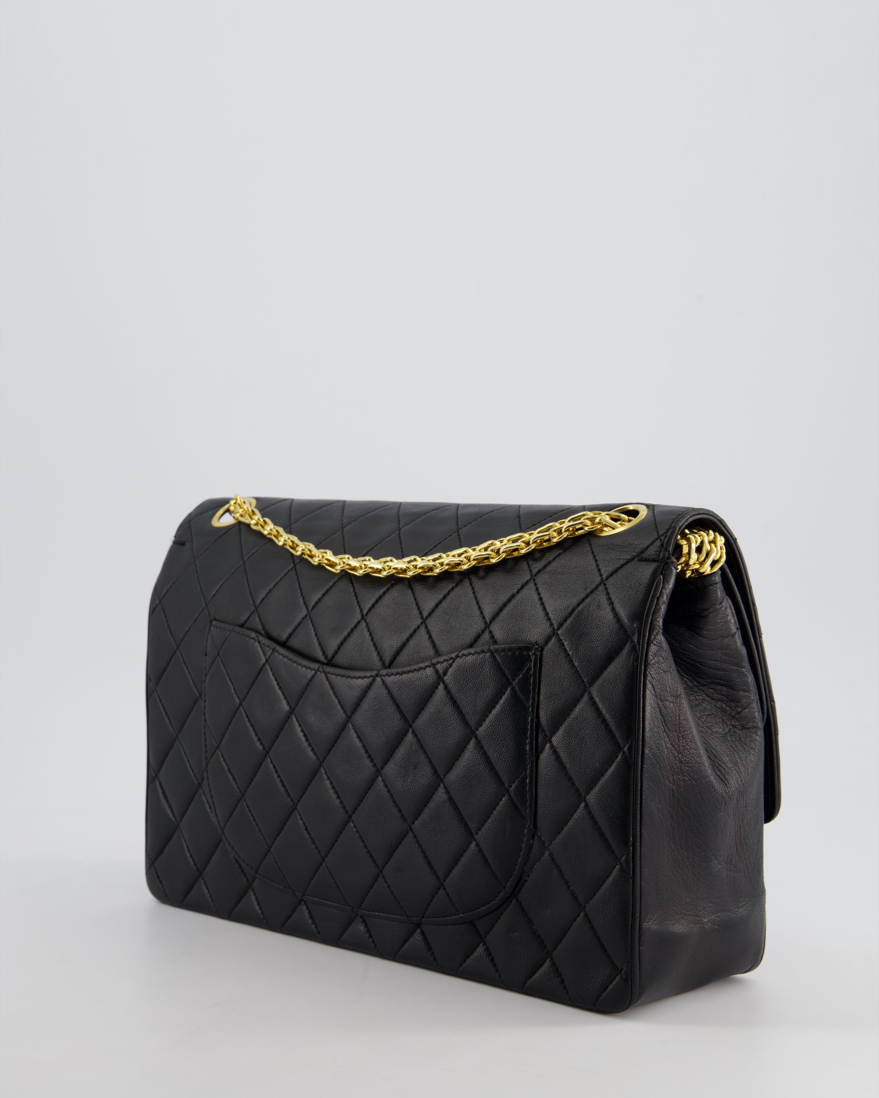 Top Quality Chanel Black Vintage Medium Lambskin Classic Flap with Stitched Edge and 24K Gold Hardware