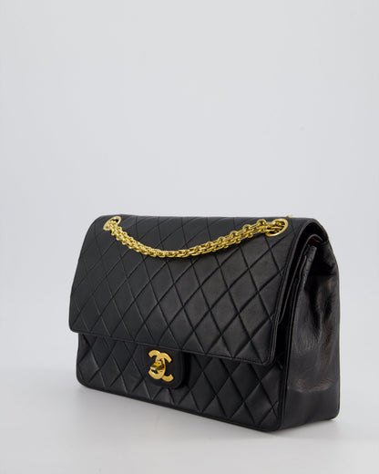 Top Quality Chanel Black Vintage Medium Lambskin Classic Flap with Stitched Edge and 24K Gold Hardware